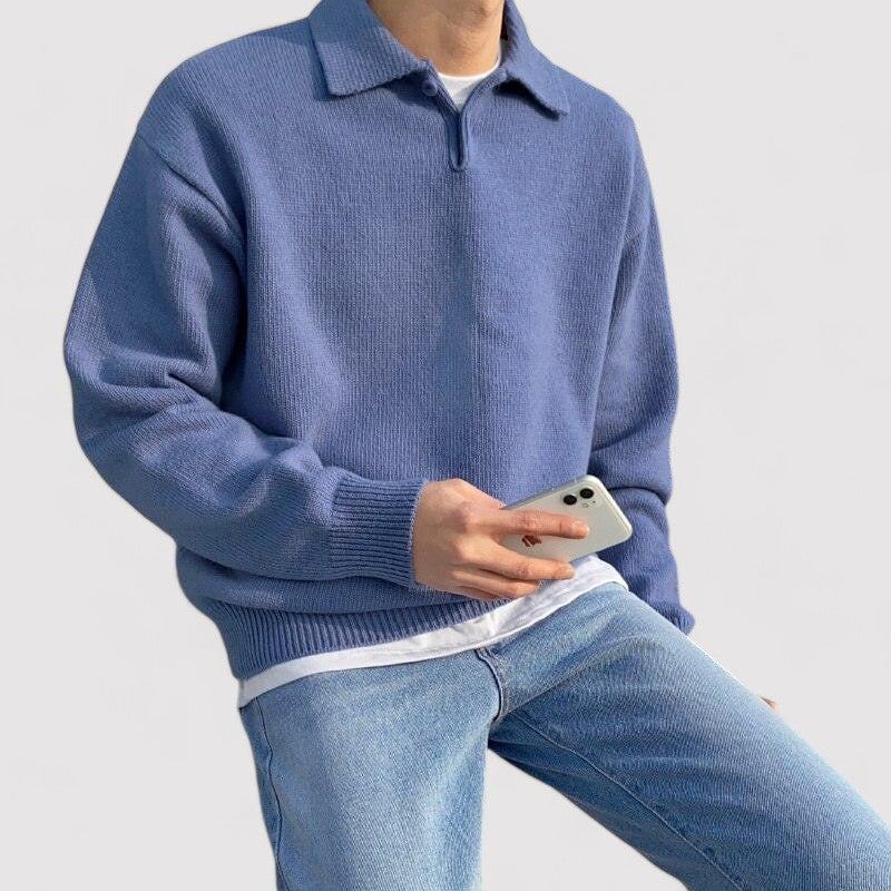 Wool Button Half Zip Sweater For Men