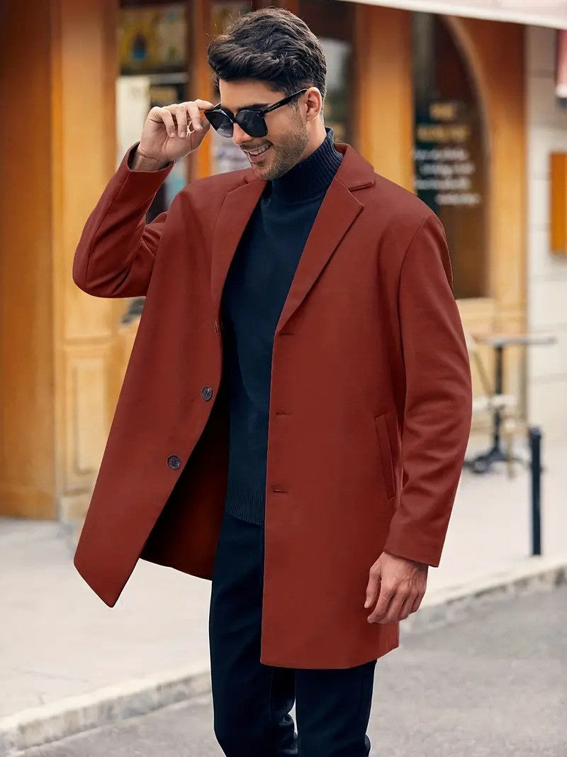 Classic woolen men's trench coat with belt