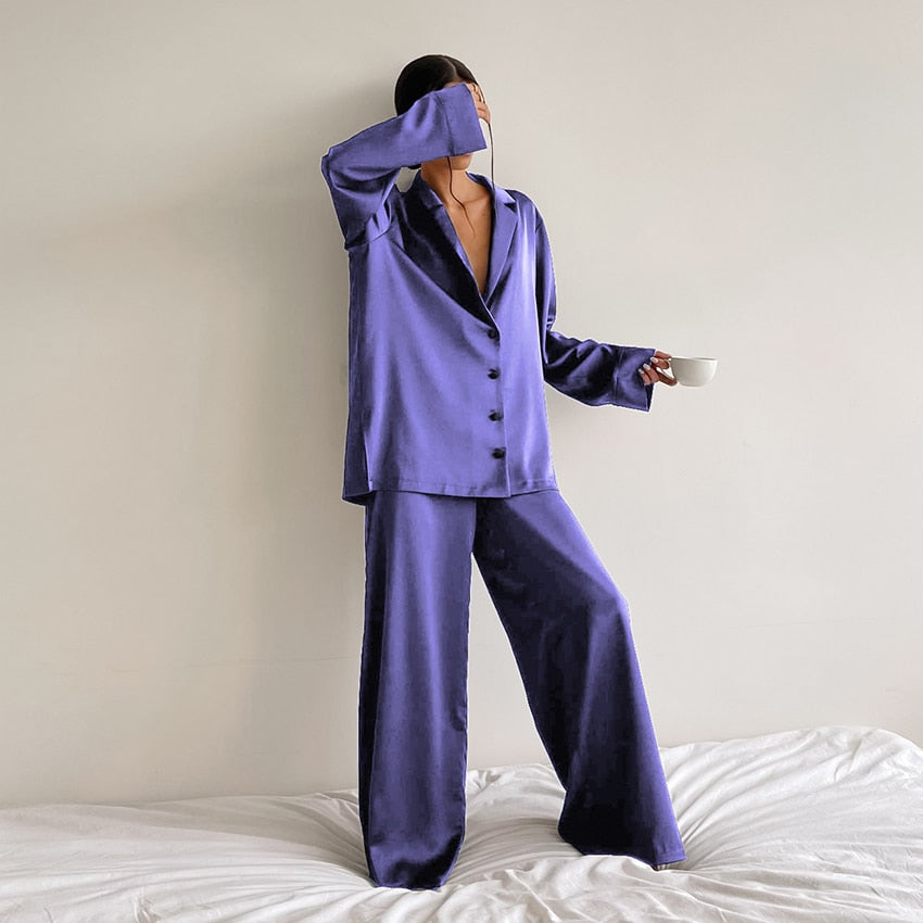 Women's Satin Long-Sleeve Pyjama Set