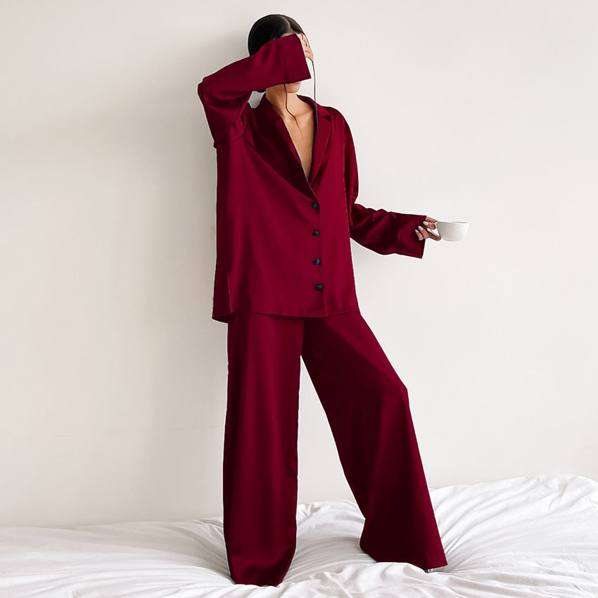 Women's Satin Long-Sleeve Pyjama Set