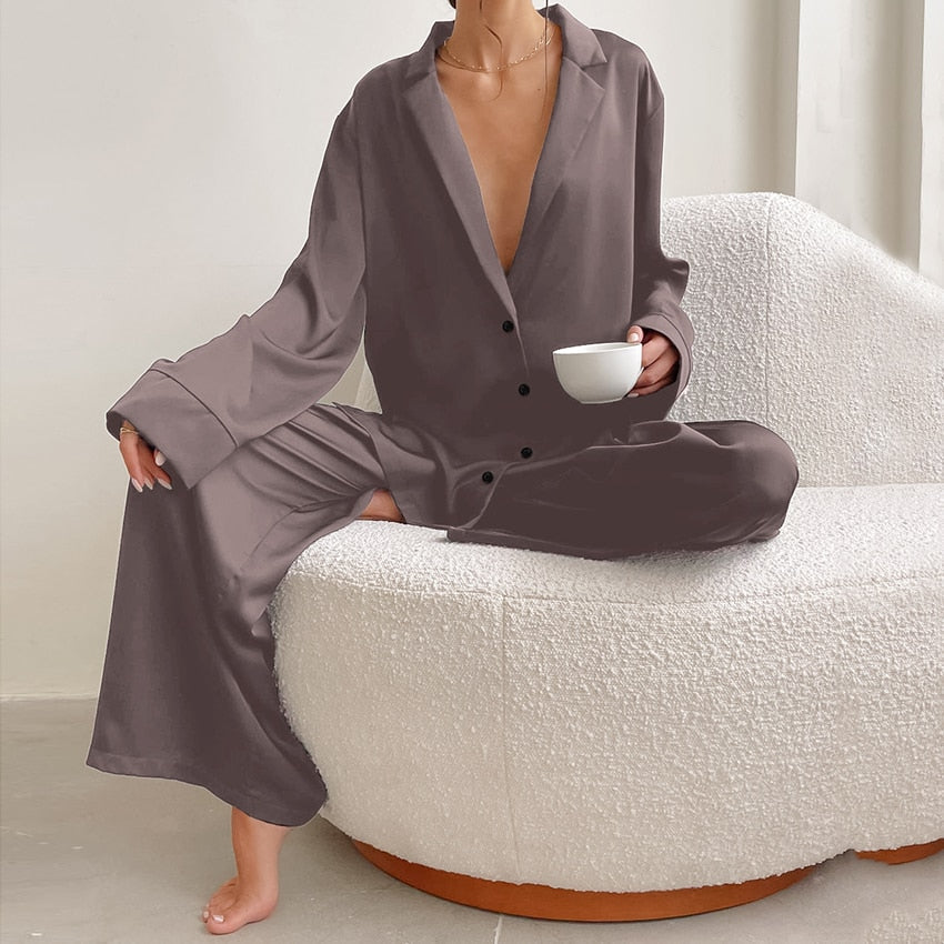 Women's Satin Long-Sleeve Pyjama Set