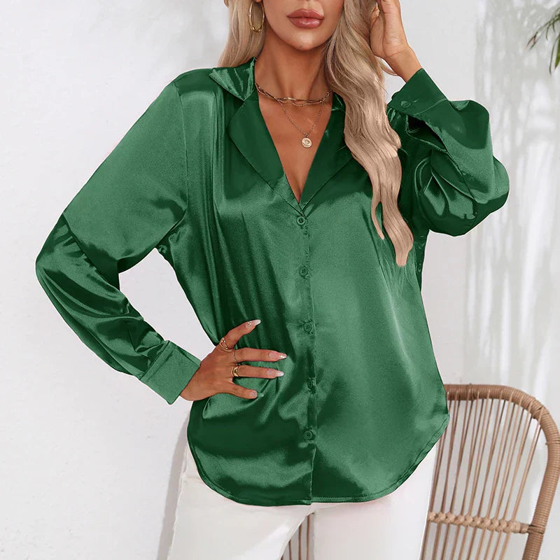 Women's Satin Button-Down Blouse