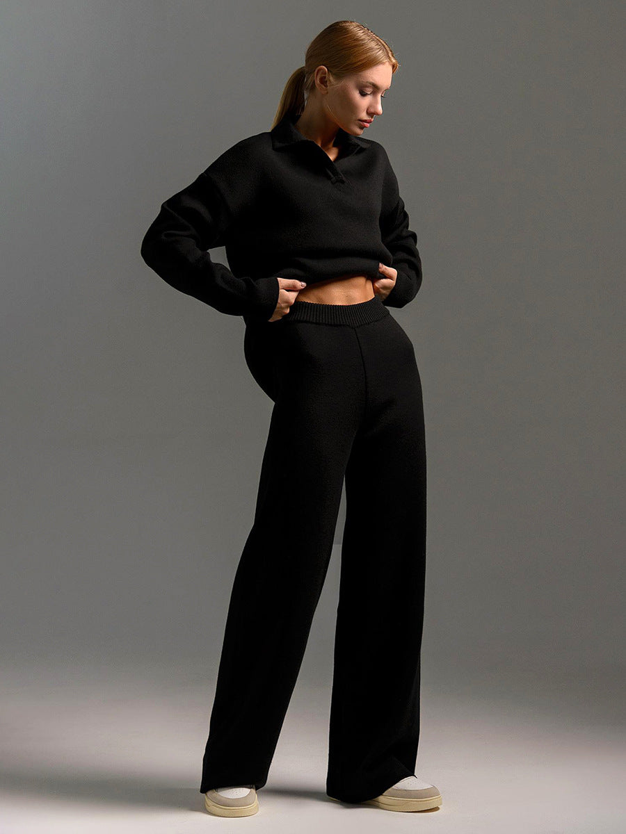 Women's long-sleeved polo shirt and trousers