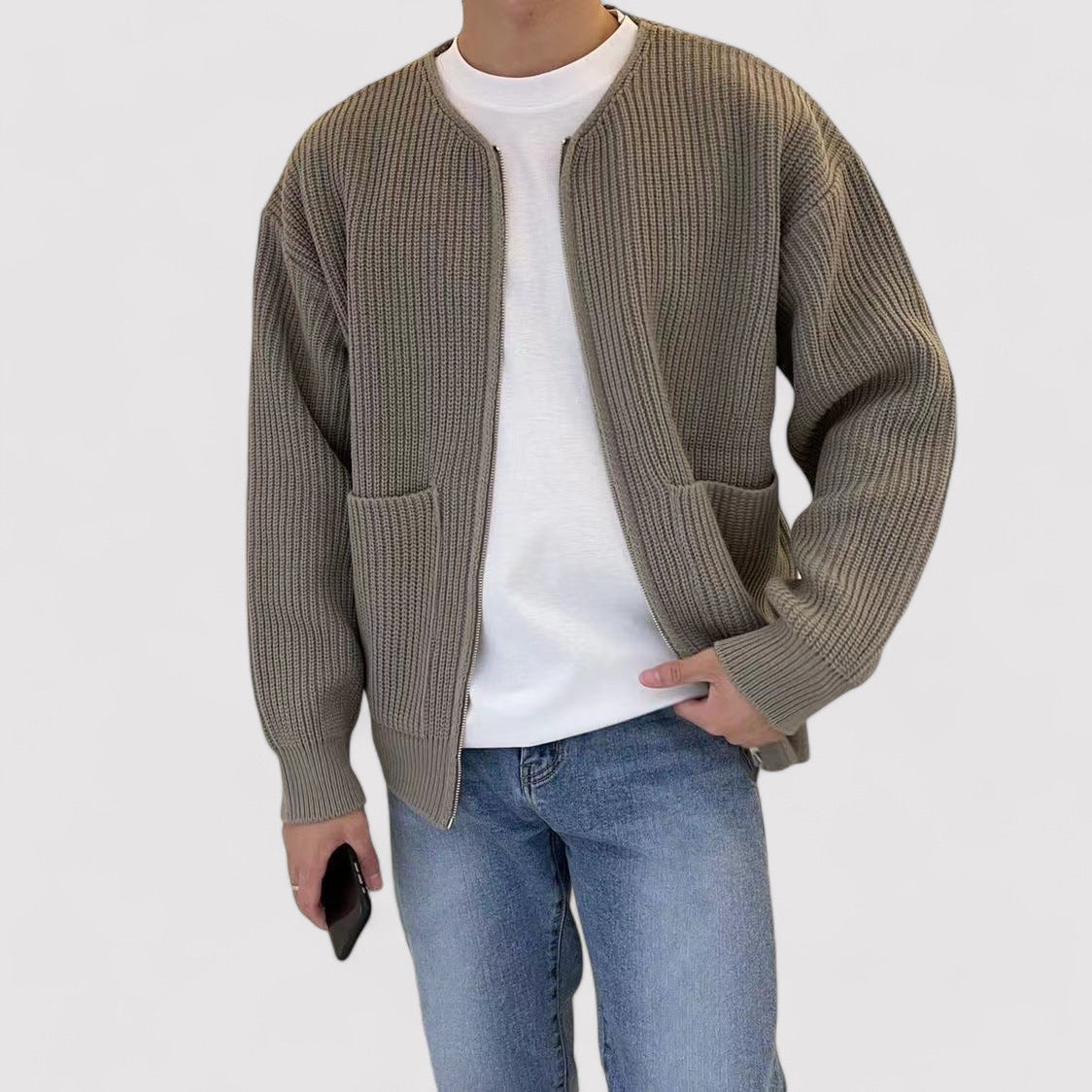 Men's Classic Knitted Cardigan with Pockets