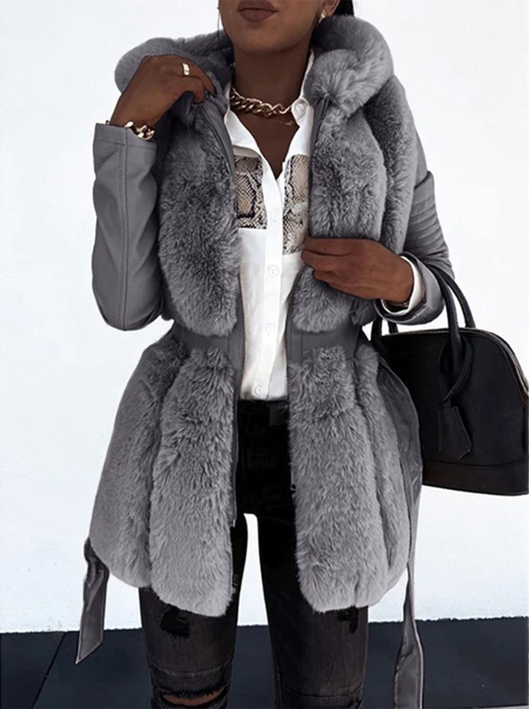 Faux Fur Coat for Women with Hood