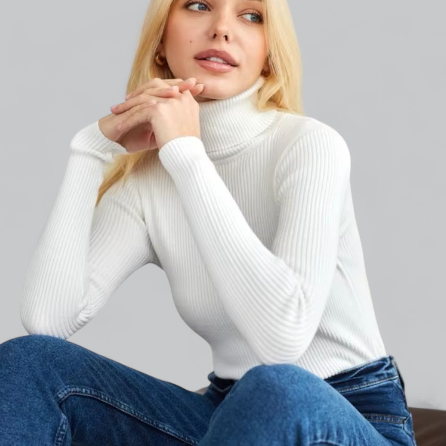 Stretchy Mock Turtleneck Sweater For Women