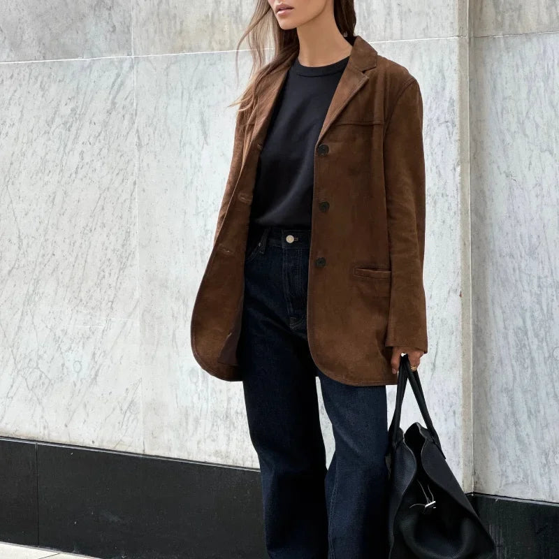 Loose-Fitting Women's Suede Jacket