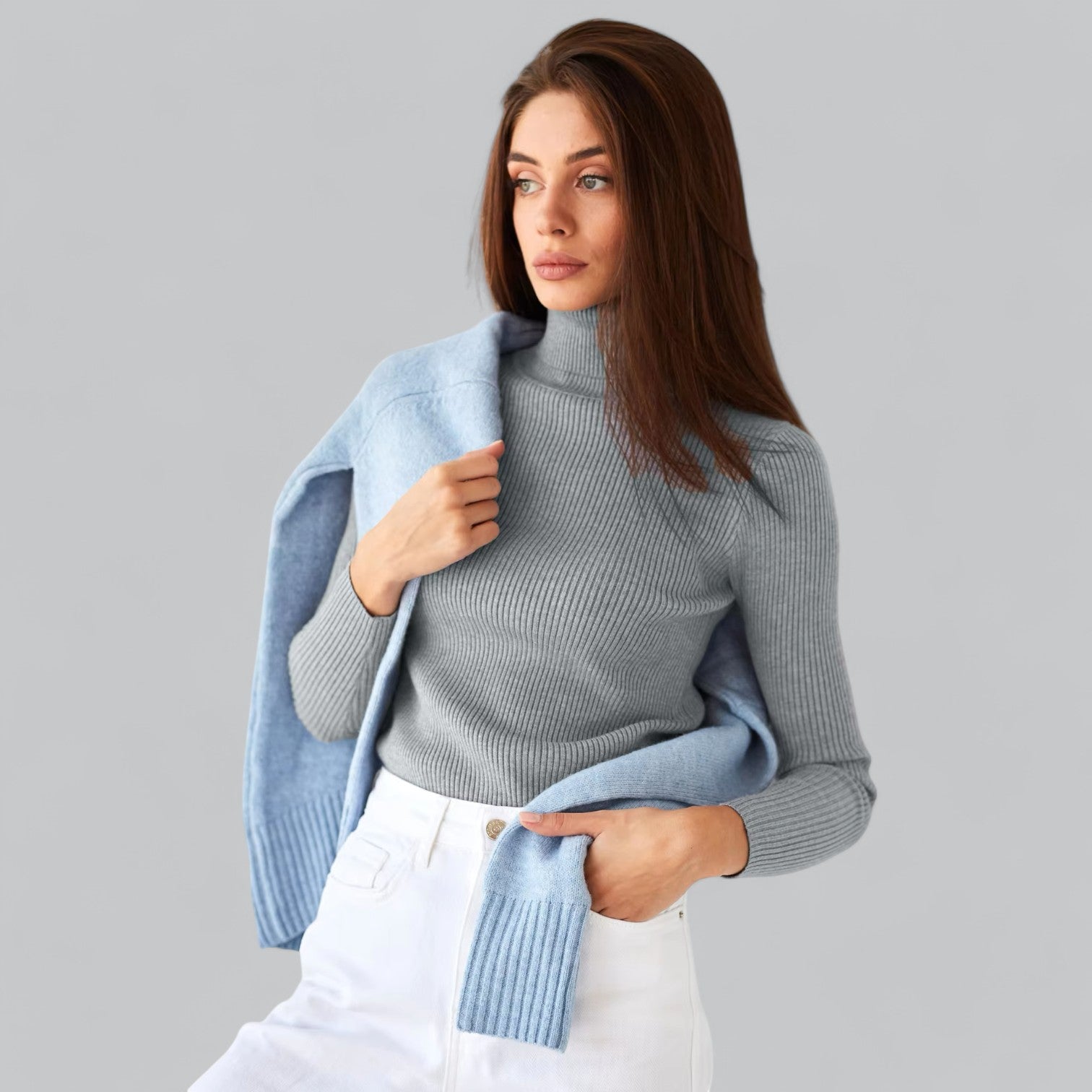 Stretchy Mock Turtleneck Sweater For Women