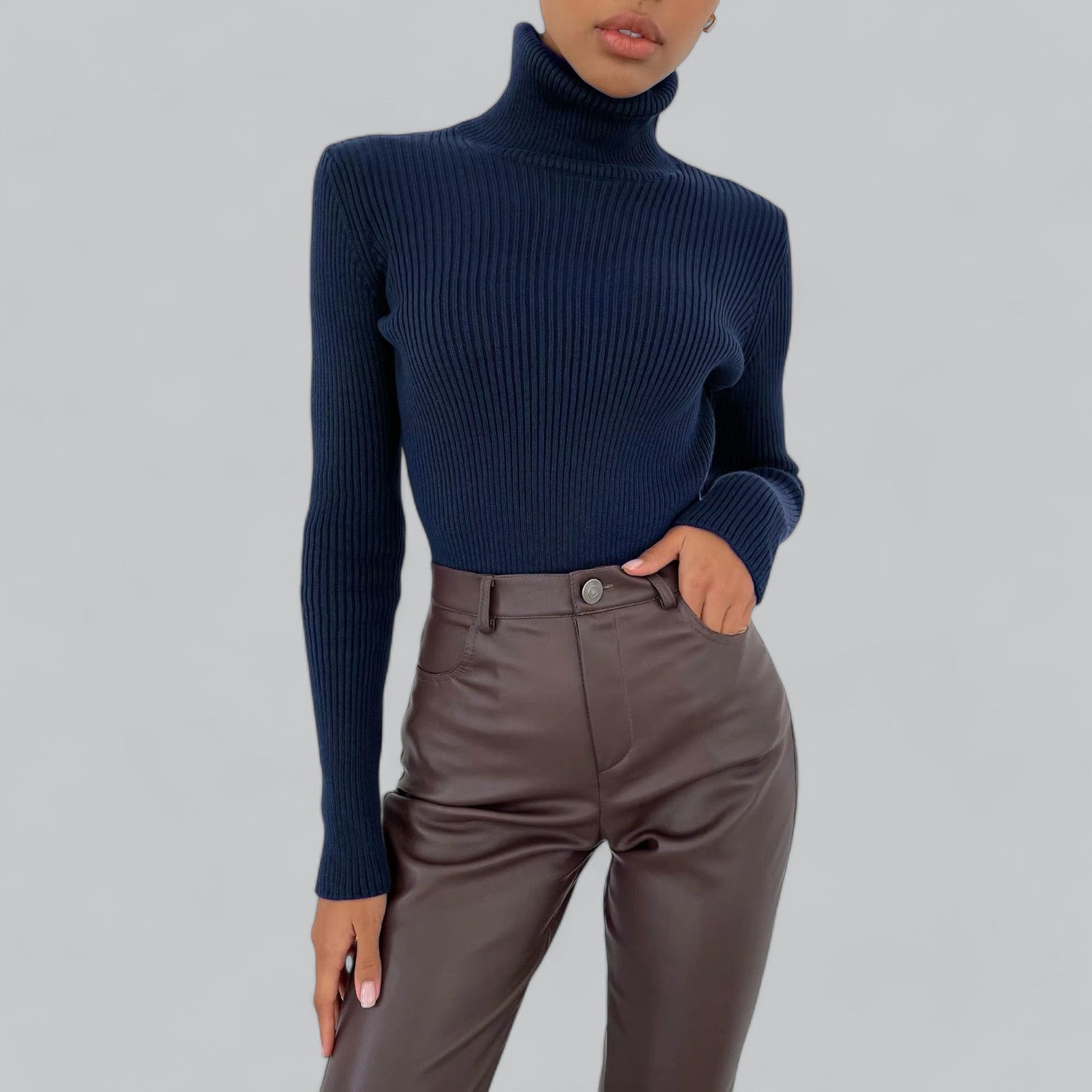 Stretchy Mock Turtleneck Sweater For Women