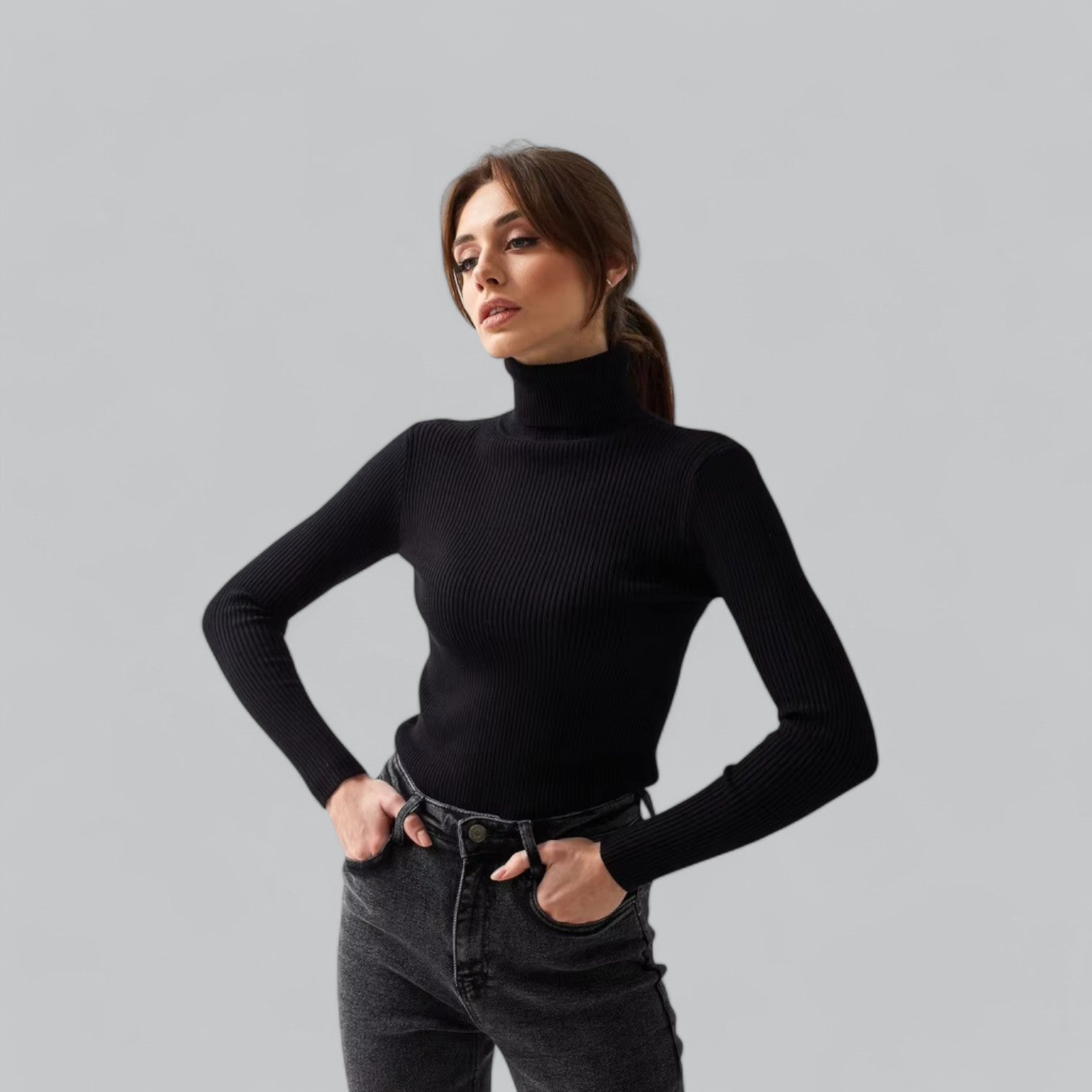 Stretchy Mock Turtleneck Sweater For Women