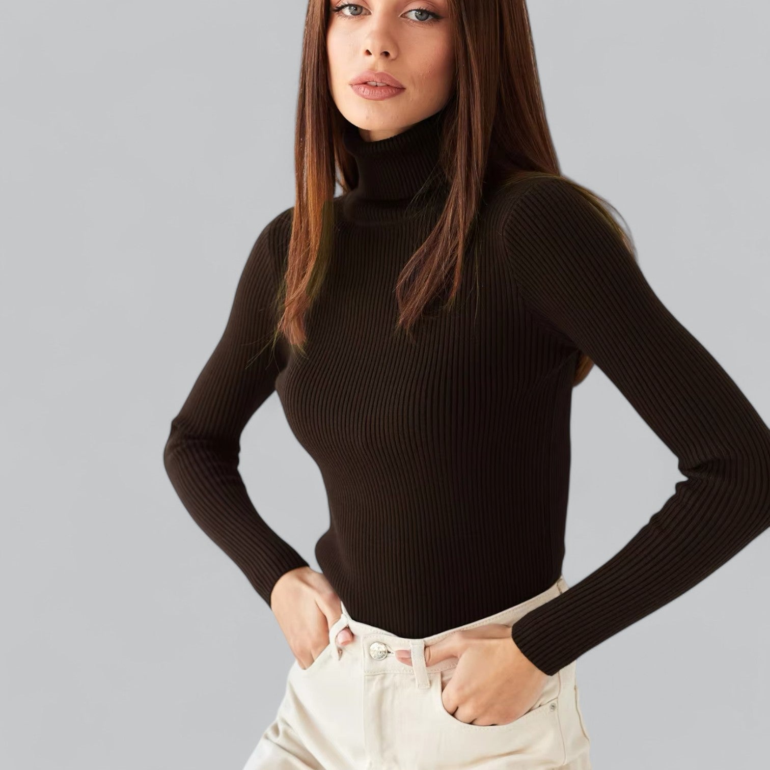 Stretchy Mock Turtleneck Sweater For Women