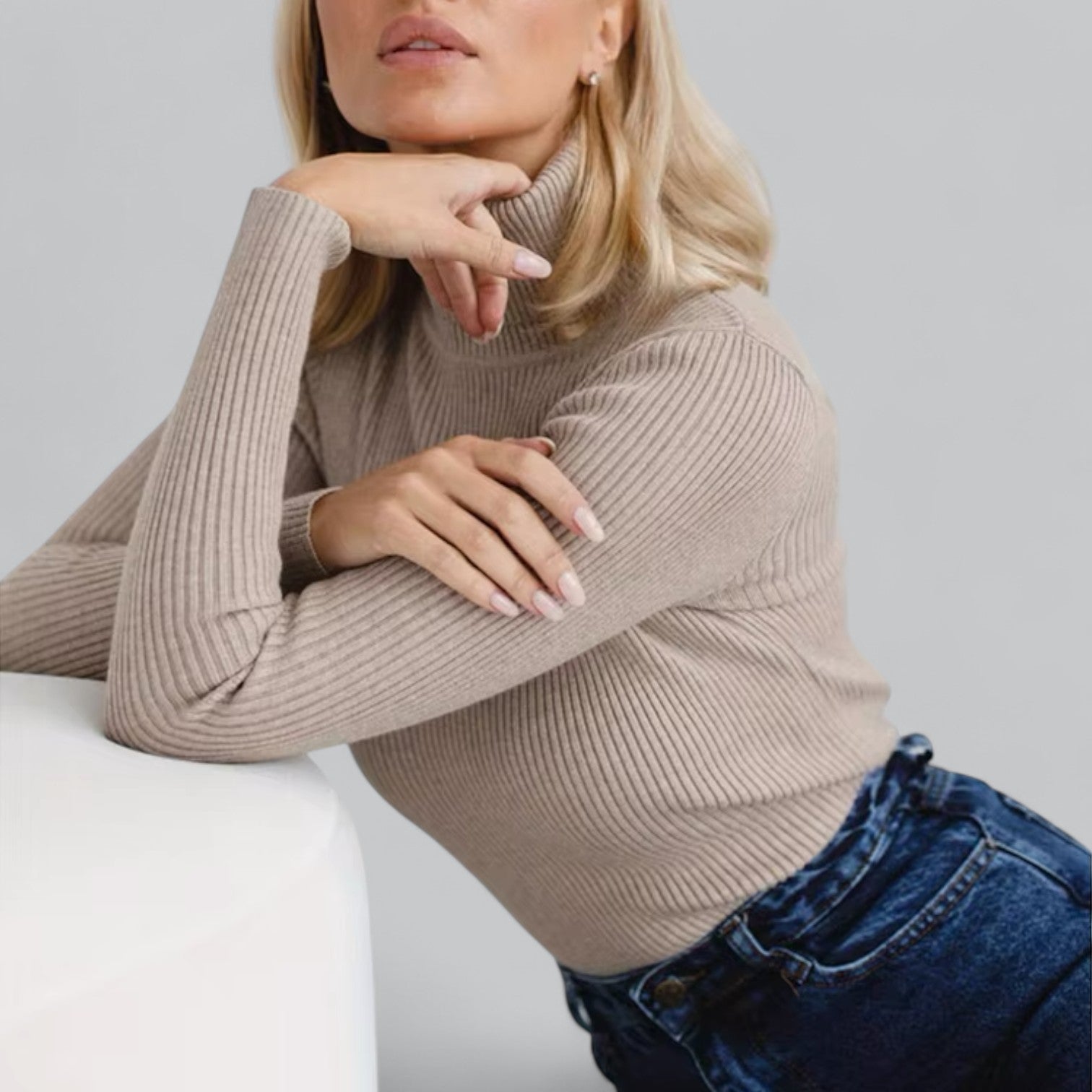 Stretchy Mock Turtleneck Sweater For Women