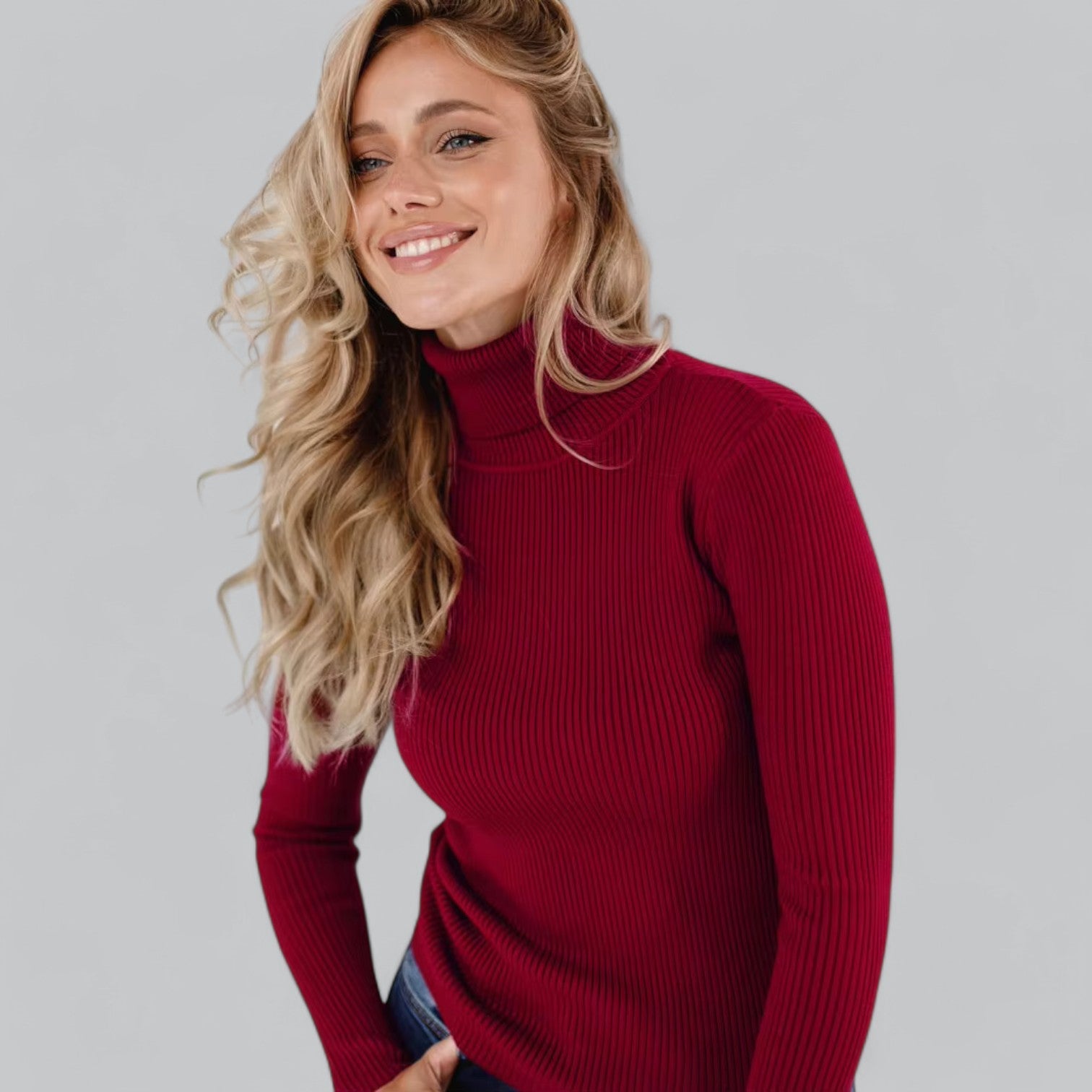 Stretchy Mock Turtleneck Sweater For Women