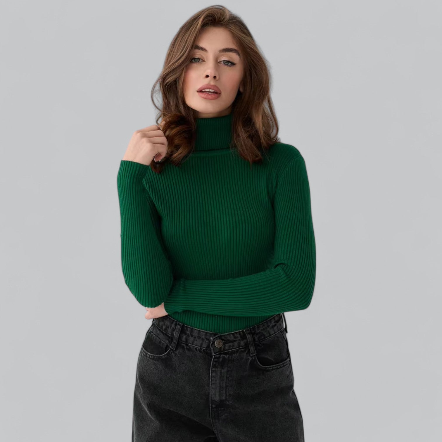 Stretchy Mock Turtleneck Sweater For Women