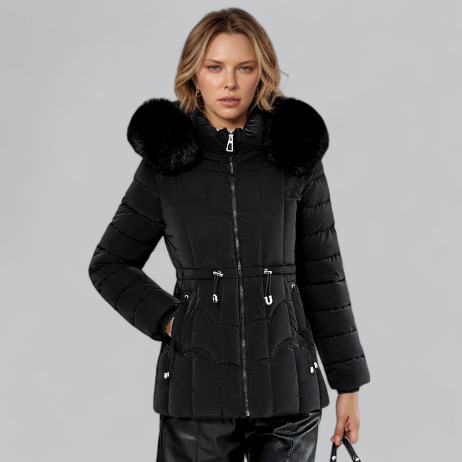 Padded Faux Fur Trim Parka for Women