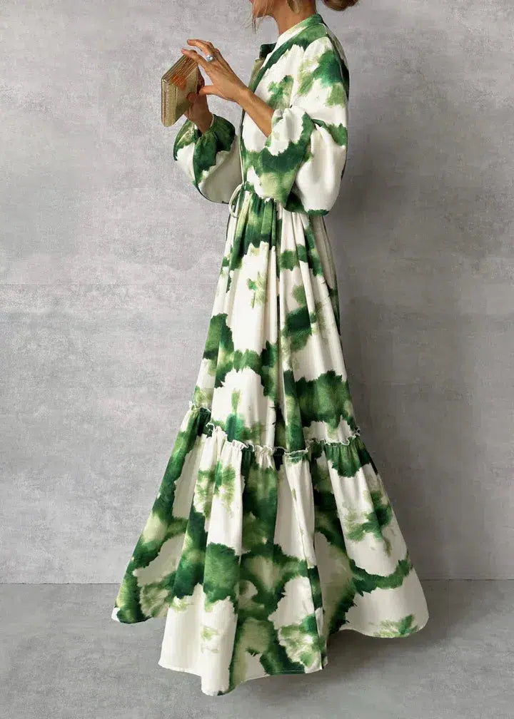 Green V-neck Maxi Dress for women