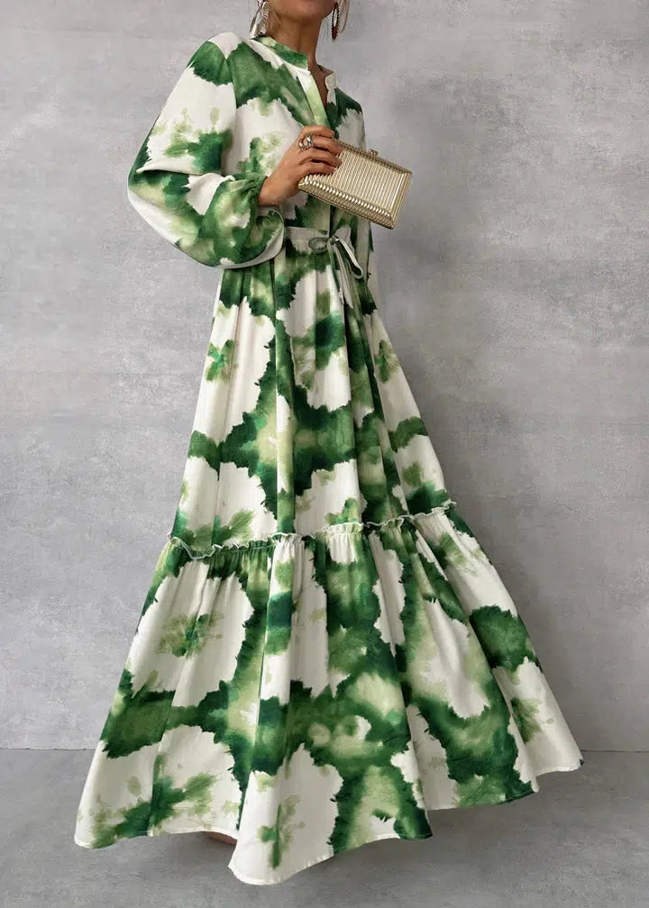 Green V-neck Maxi Dress for women