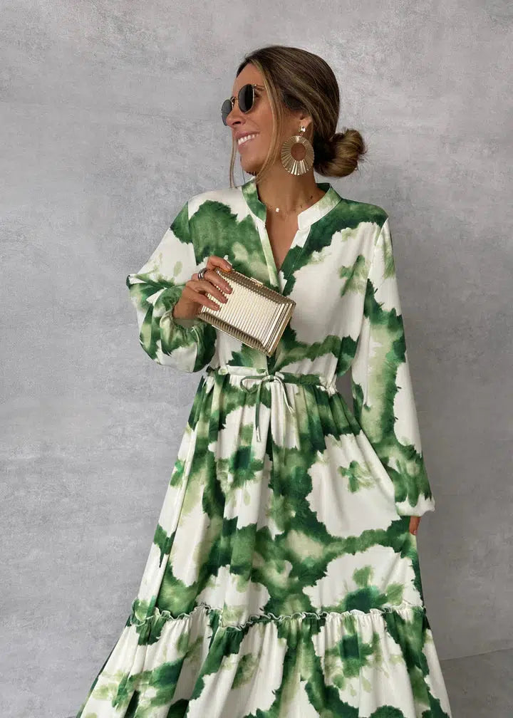 Green V-neck Maxi Dress for women