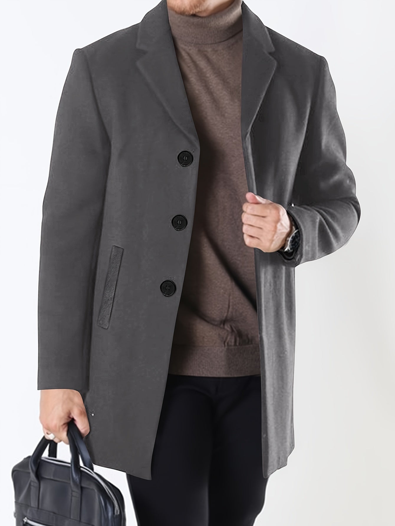 Men's half-length woven polyester trench coat