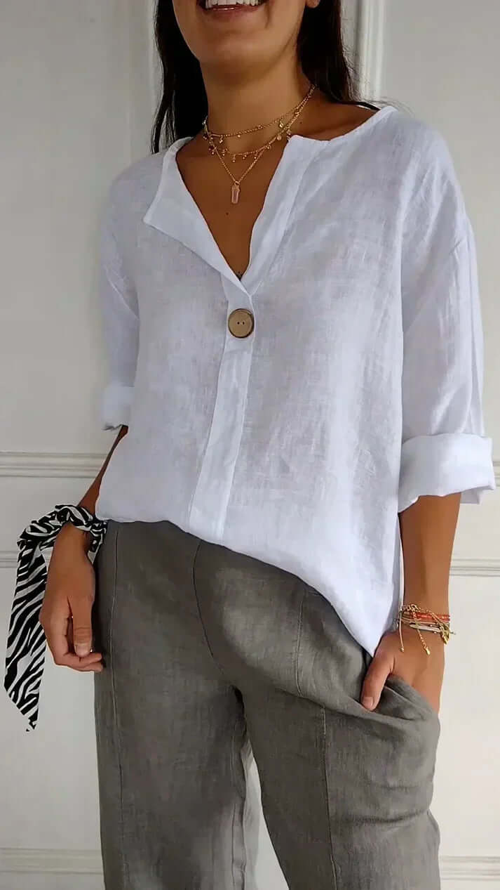 Comfortable V-Neck Cotton and Linen Top