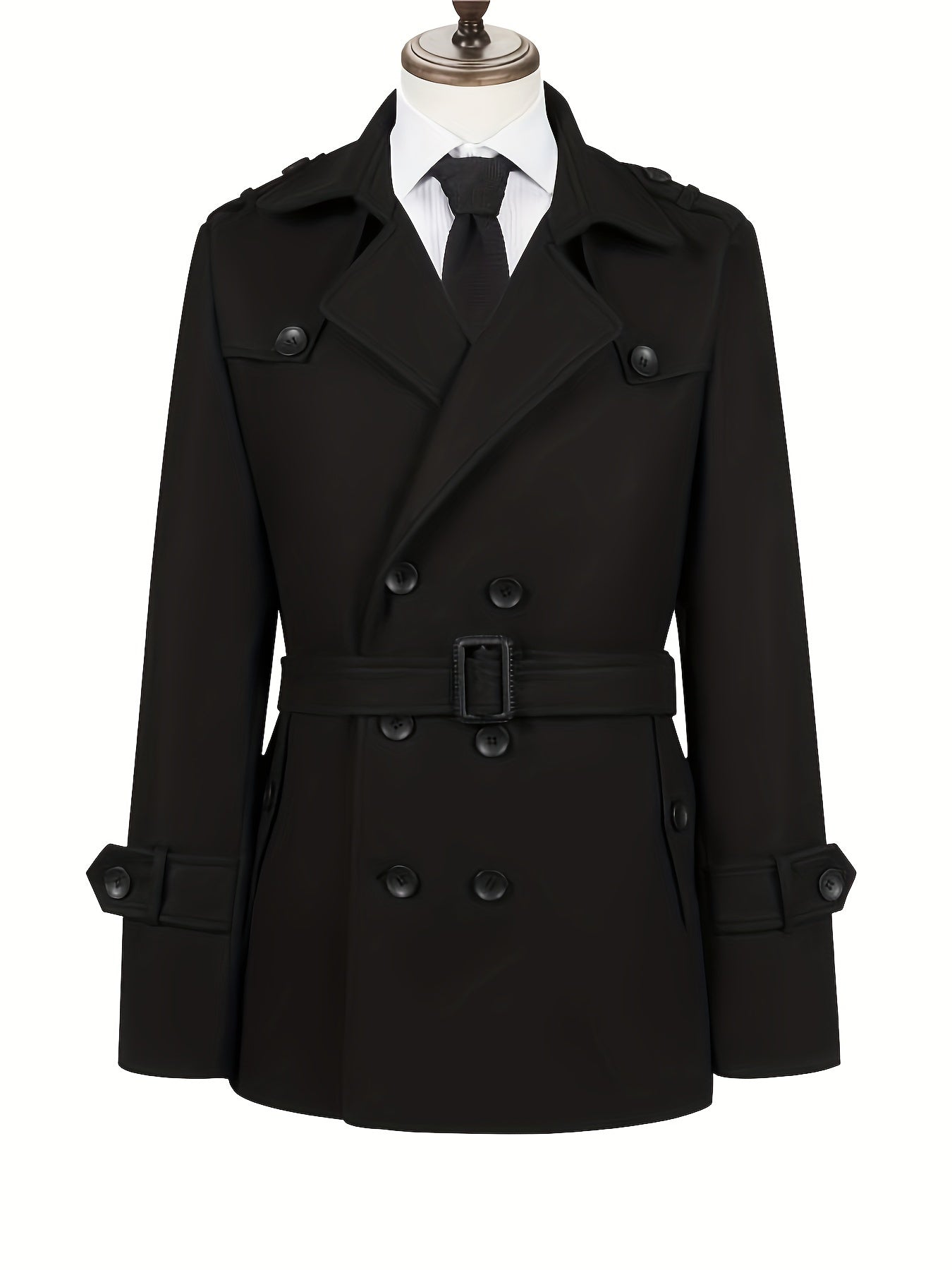 Men's Leisure Trench Coat With Stand-up Collar And Buttons