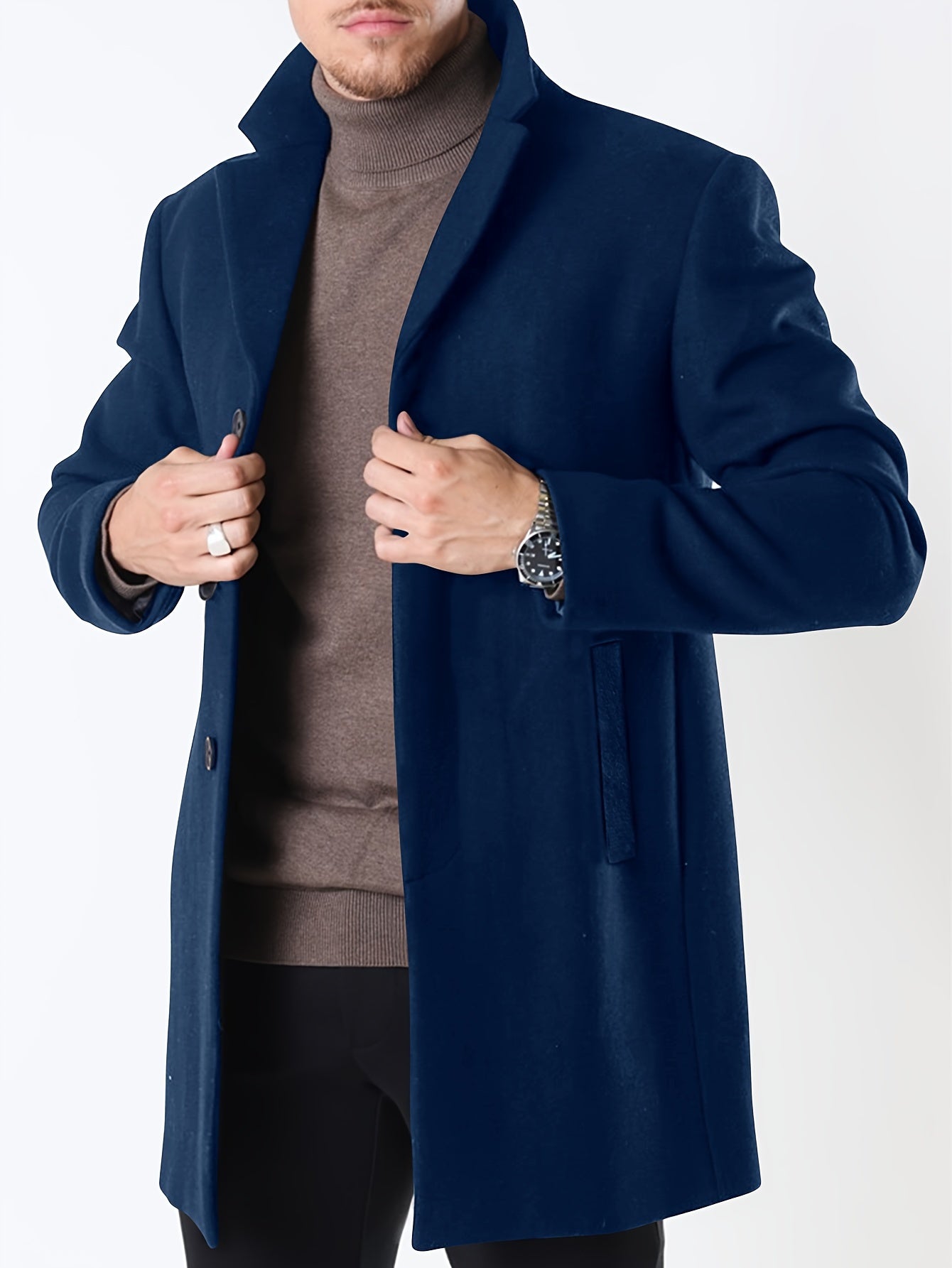 Men's half-length woven polyester trench coat