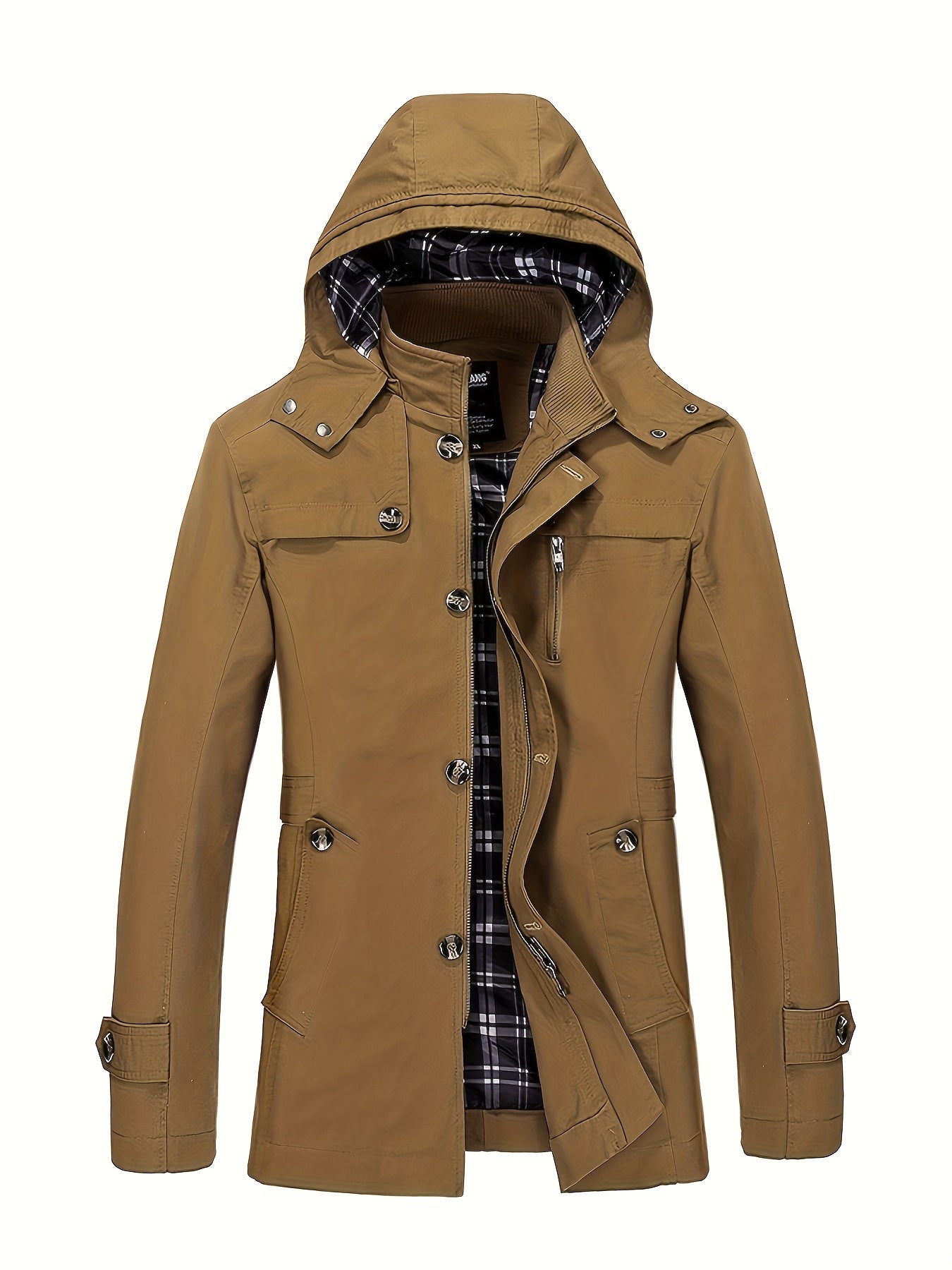 Men's hooded trench coat with zipped pockets