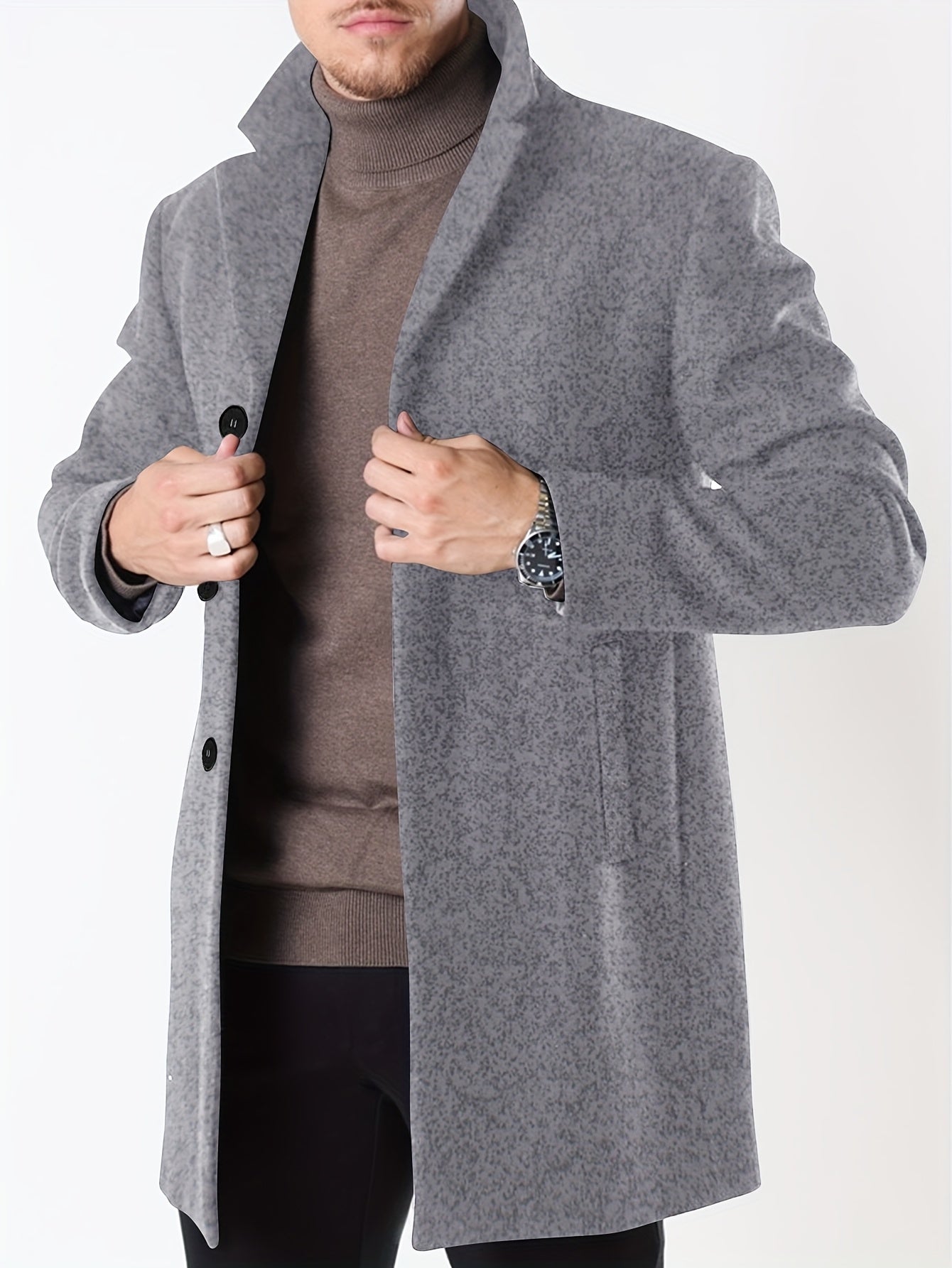 Men's half-length woven polyester trench coat