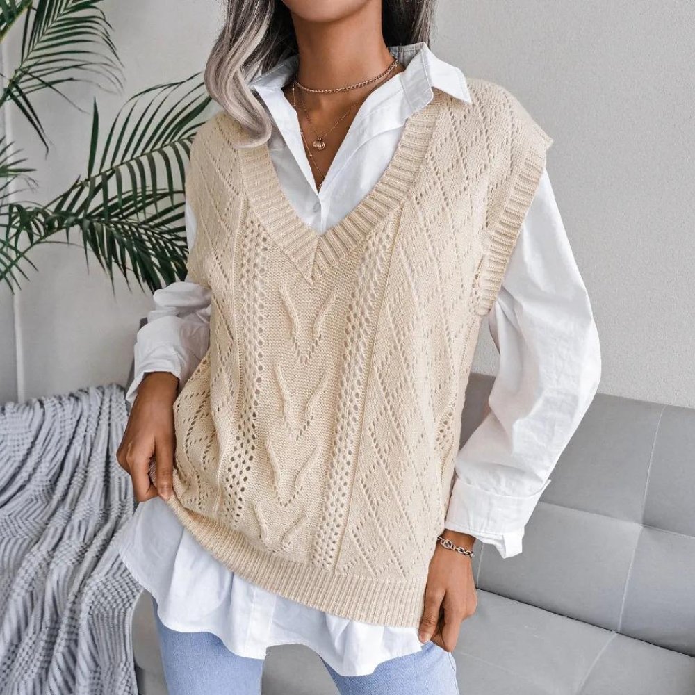 Women's Cable Knit V-Neck Sweater Vest