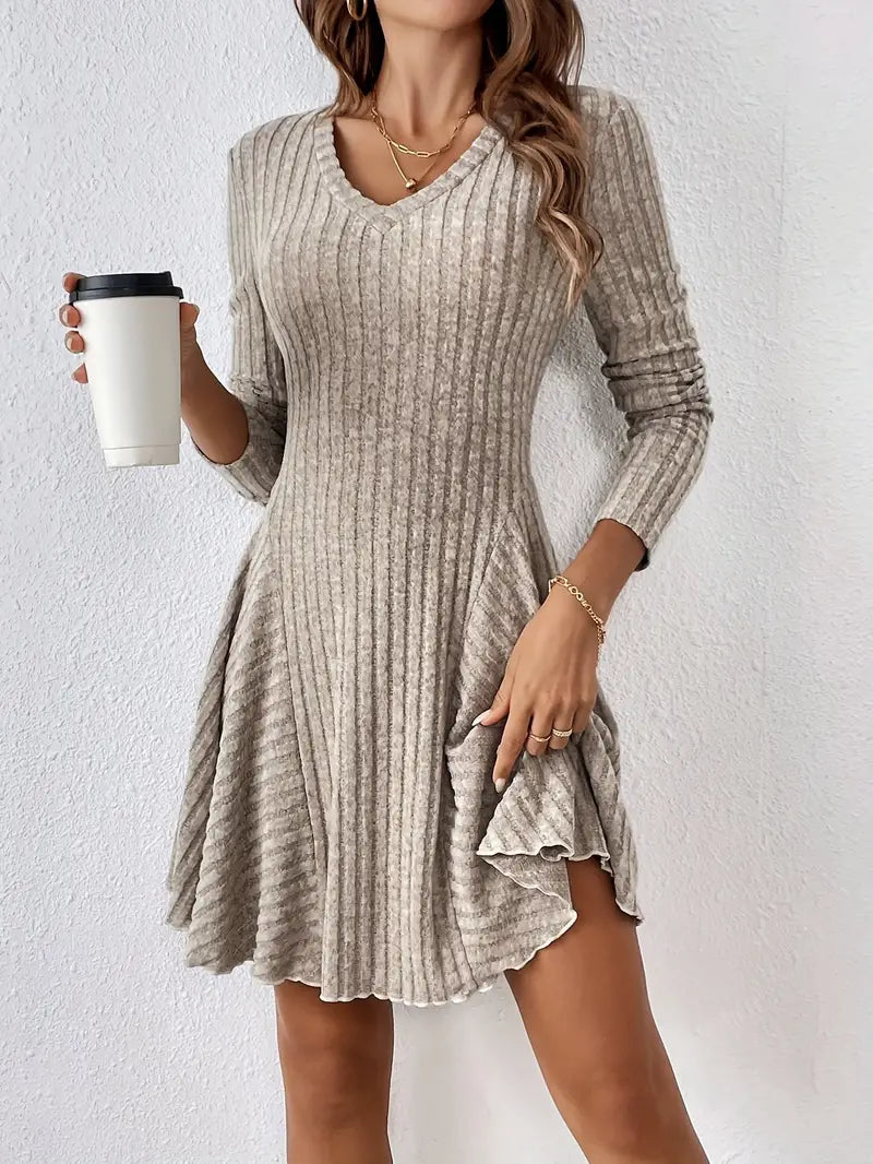 Women's Ribbed A-Line Long Sleeve Dress