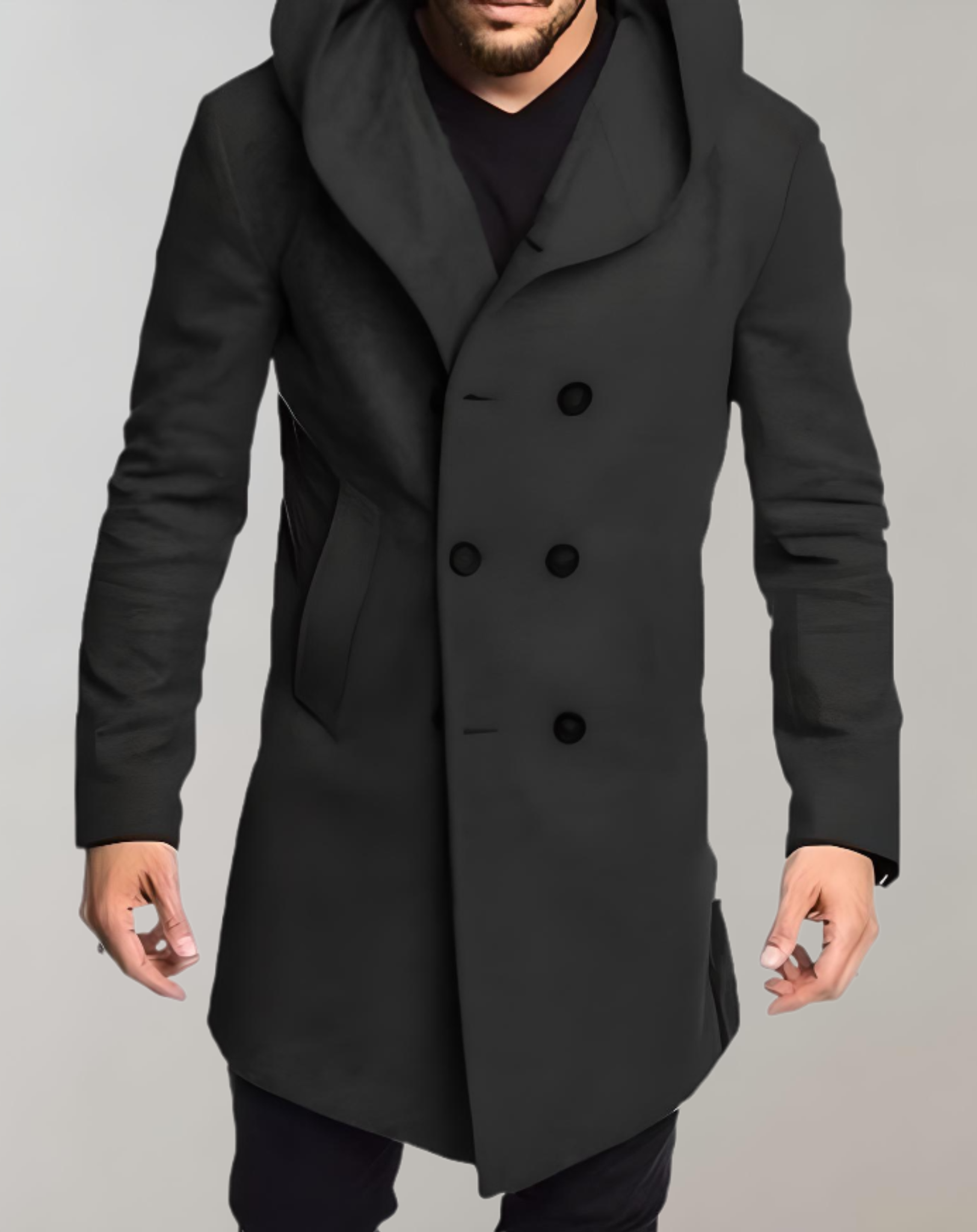 Men's trench coat slim-fit with button closure and hood