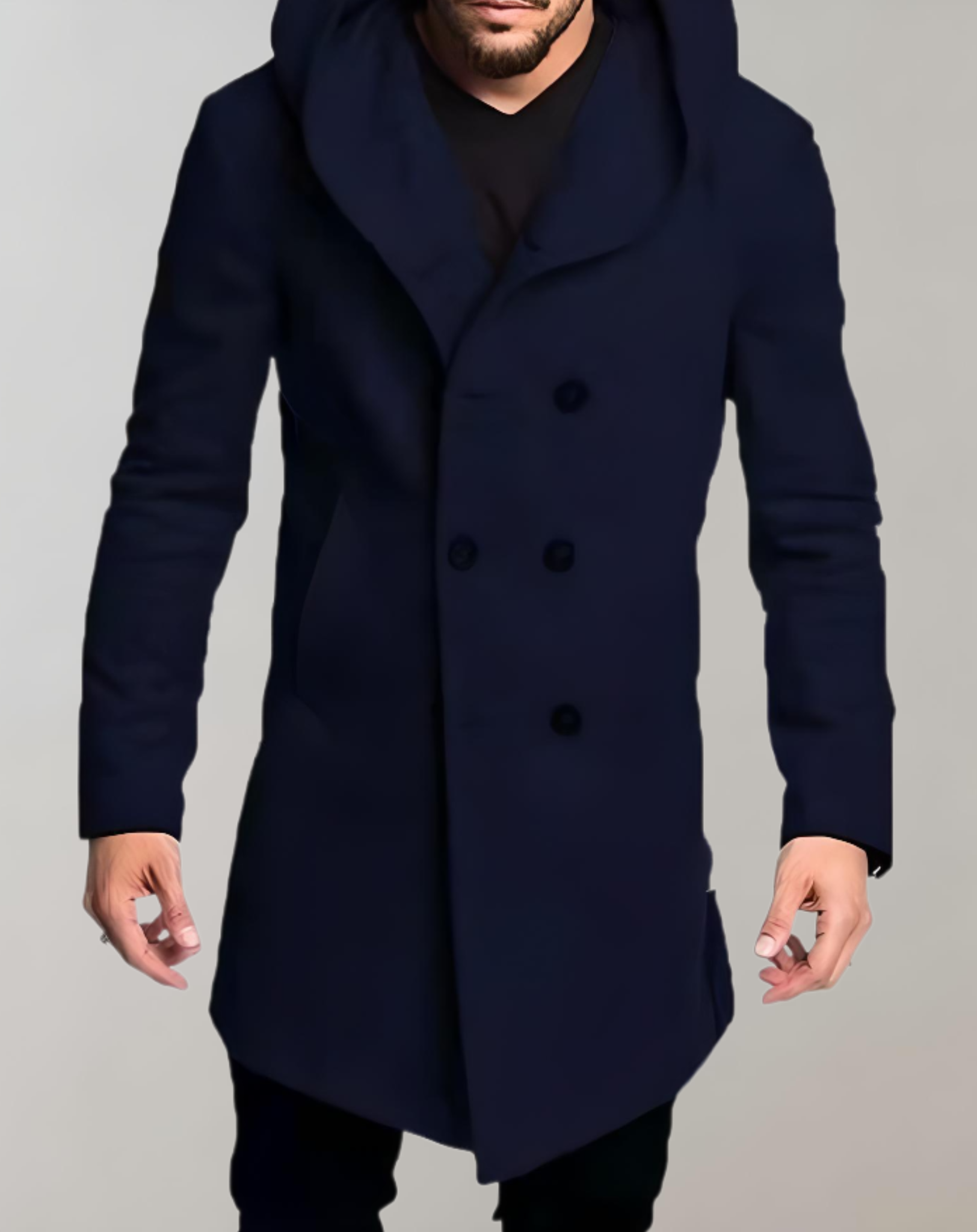 Men's trench coat slim-fit with button closure and hood