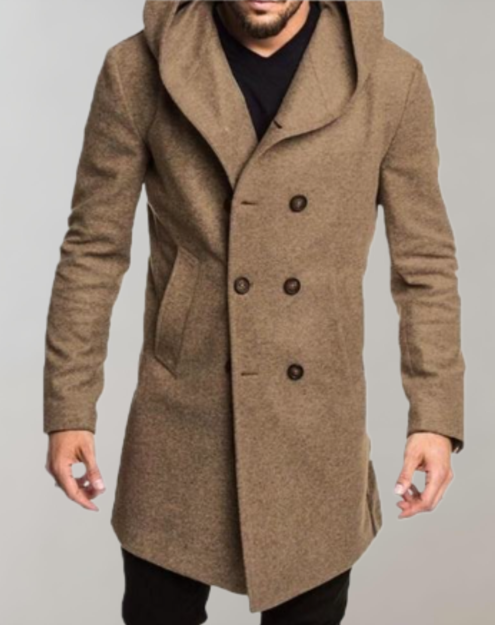 Men's trench coat slim-fit with button closure and hood