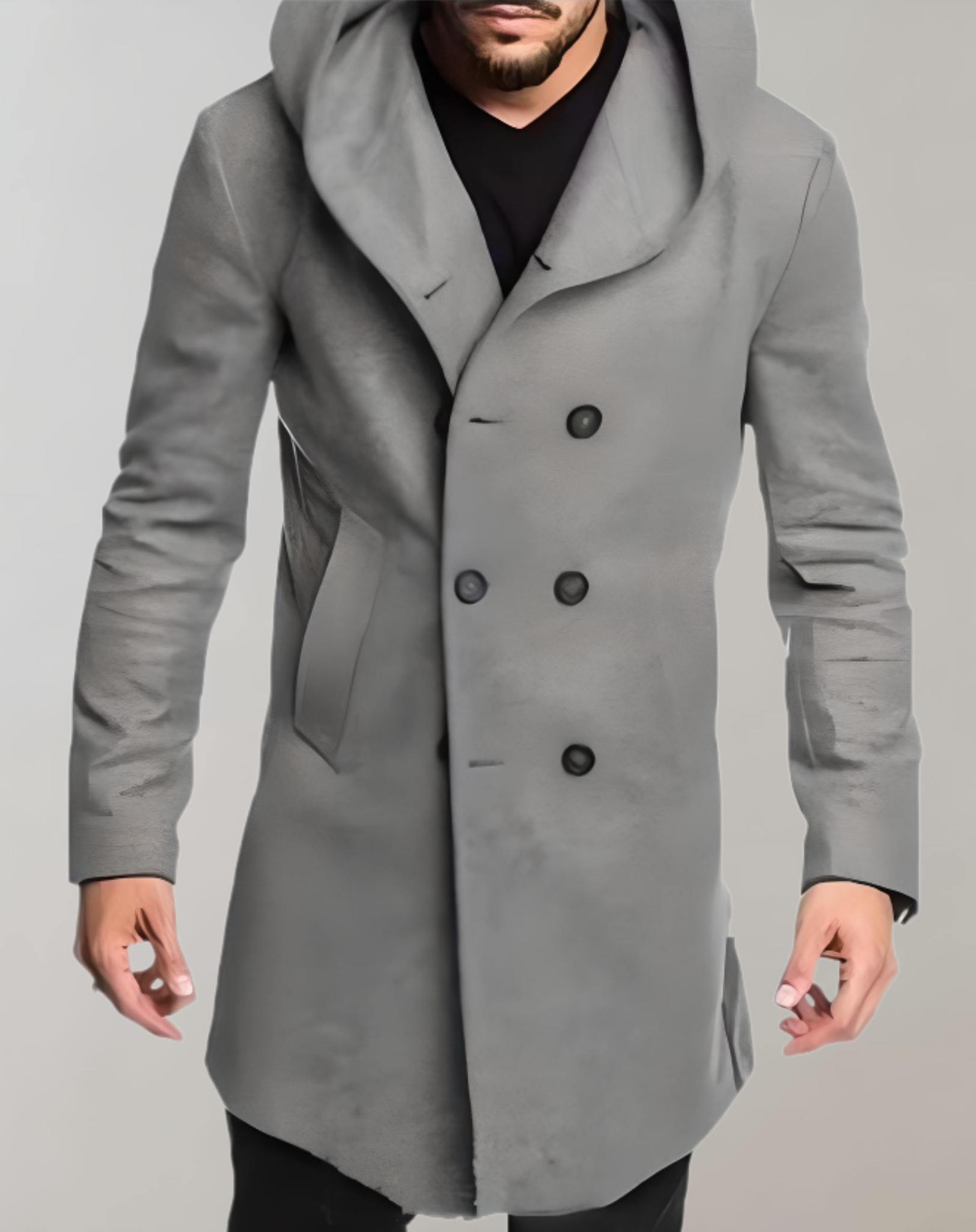 Men's trench coat slim-fit with button closure and hood