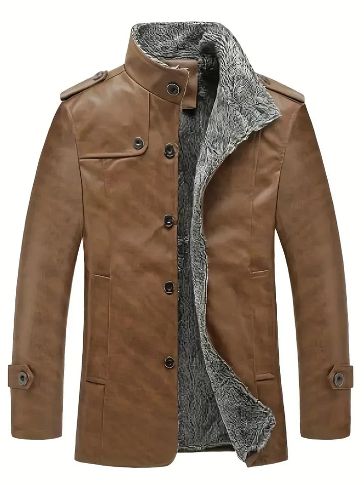 Men's Leather Jacket with Fleece Lining