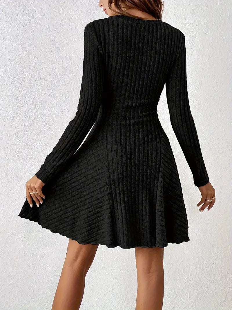 Women's Ribbed A-Line Long Sleeve Dress