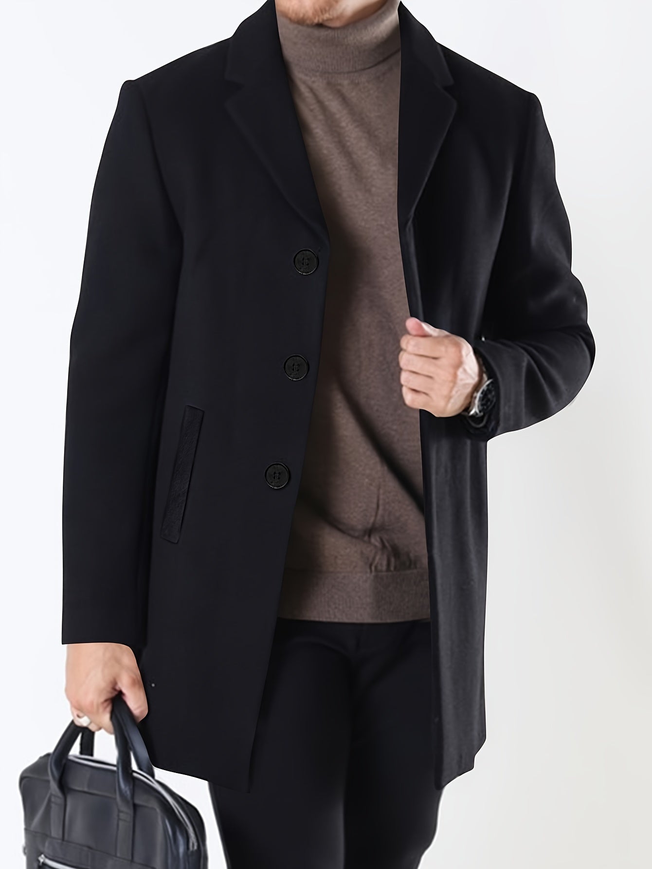 Men's half-length woven polyester trench coat