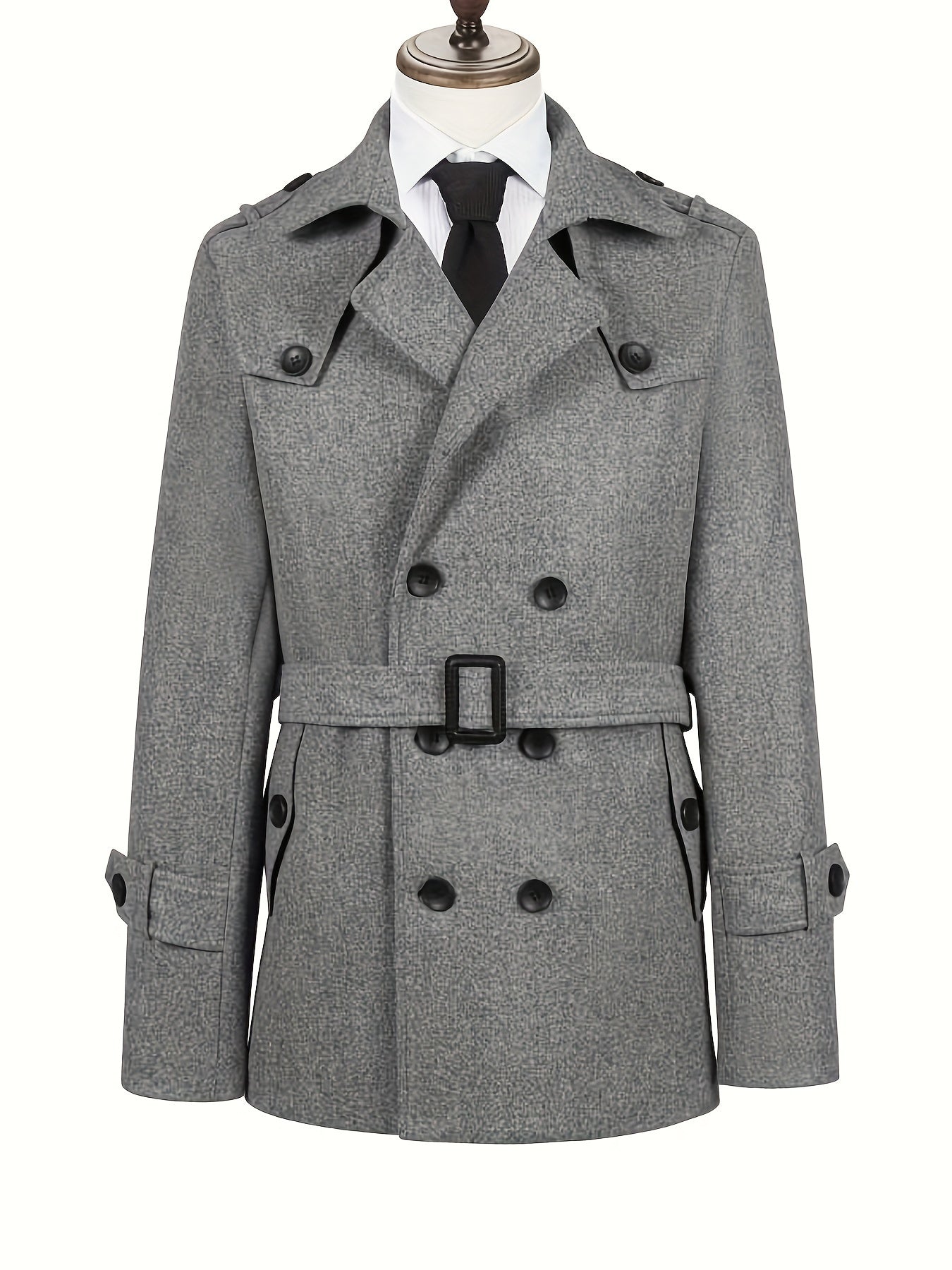 Men's Leisure Trench Coat With Stand-up Collar And Buttons