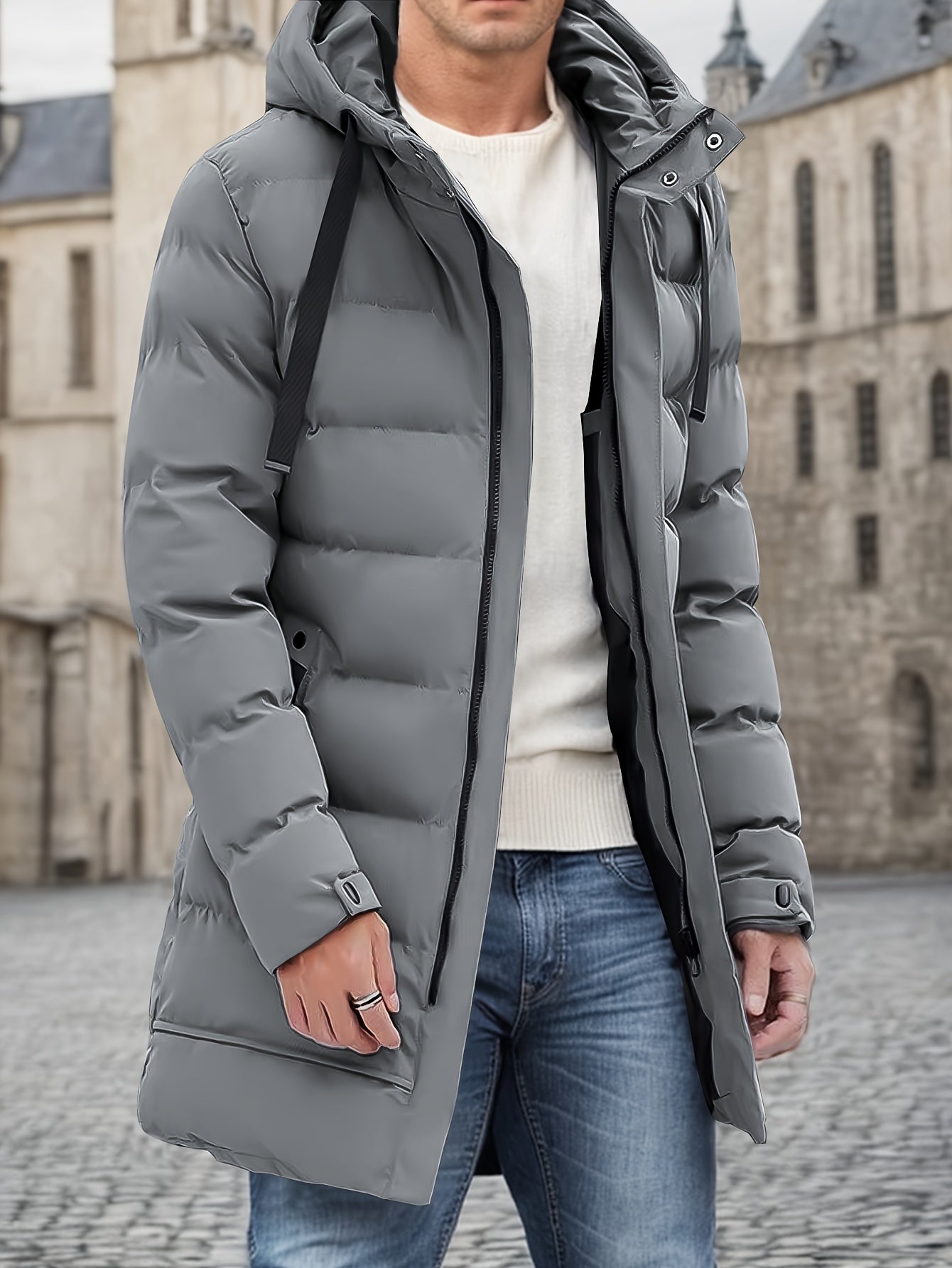 Men's Long Hooded Puffer Jacket Winter