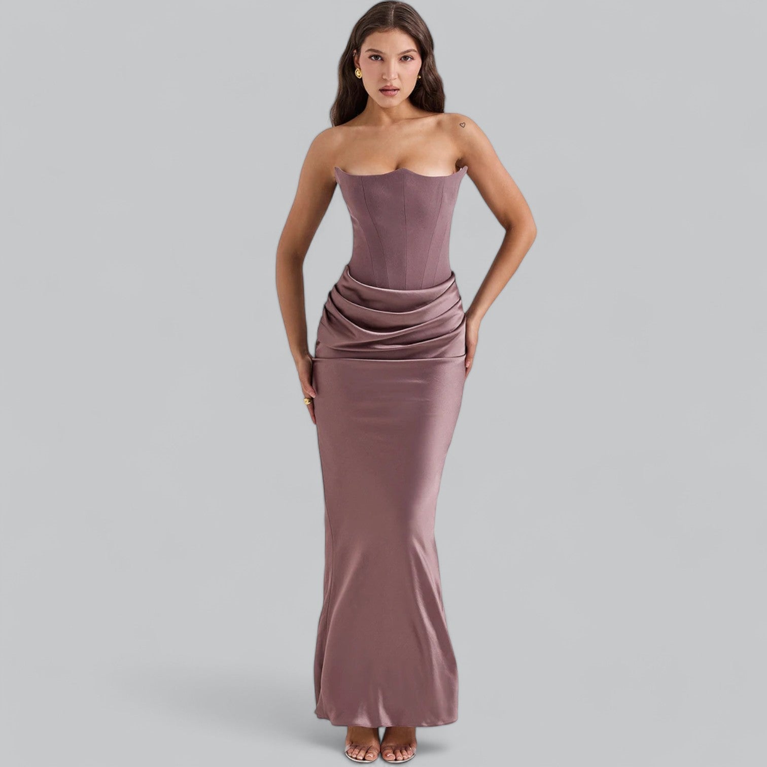 Elegant Velvet Strapless Corset Maxi Dress