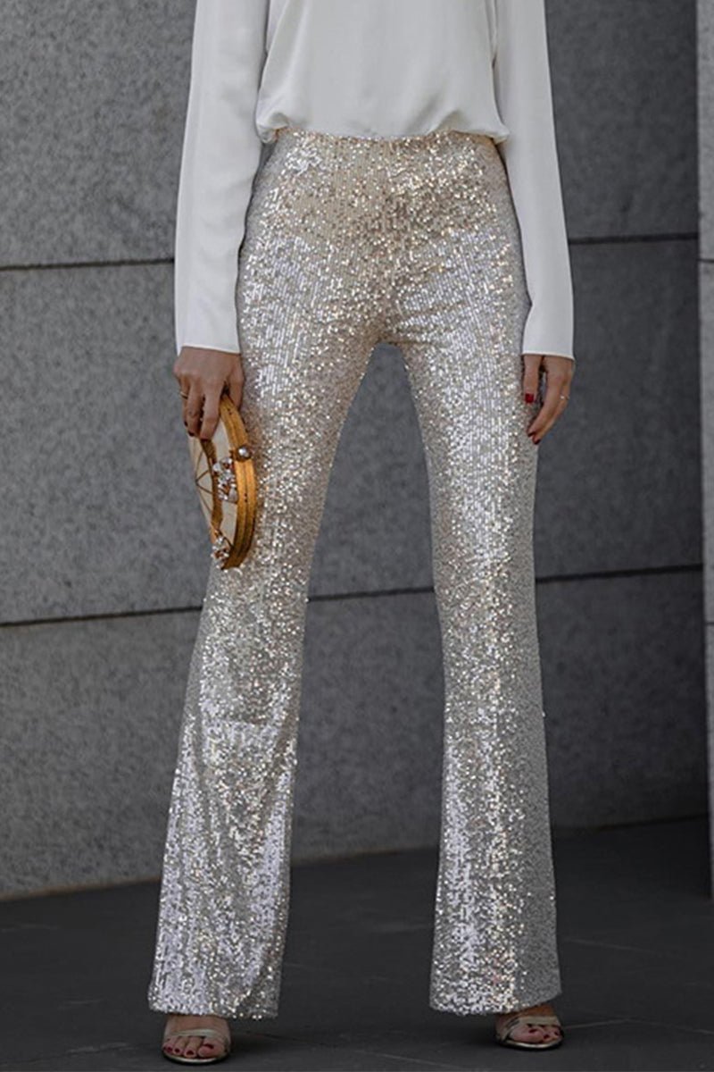 Women's High-Waisted Sequin Flared Trousers