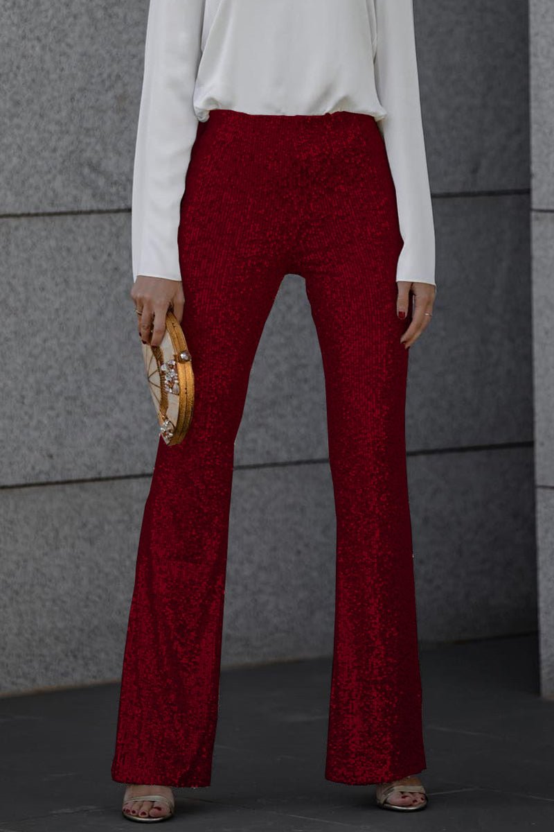 Women's High-Waisted Sequin Flared Trousers