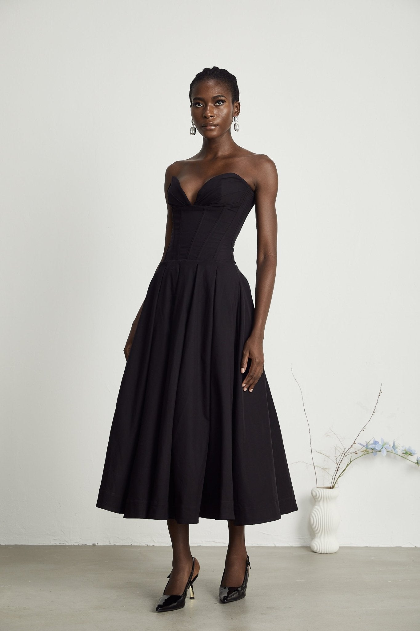 Women's Off-Shoulder Corset Midi Dress