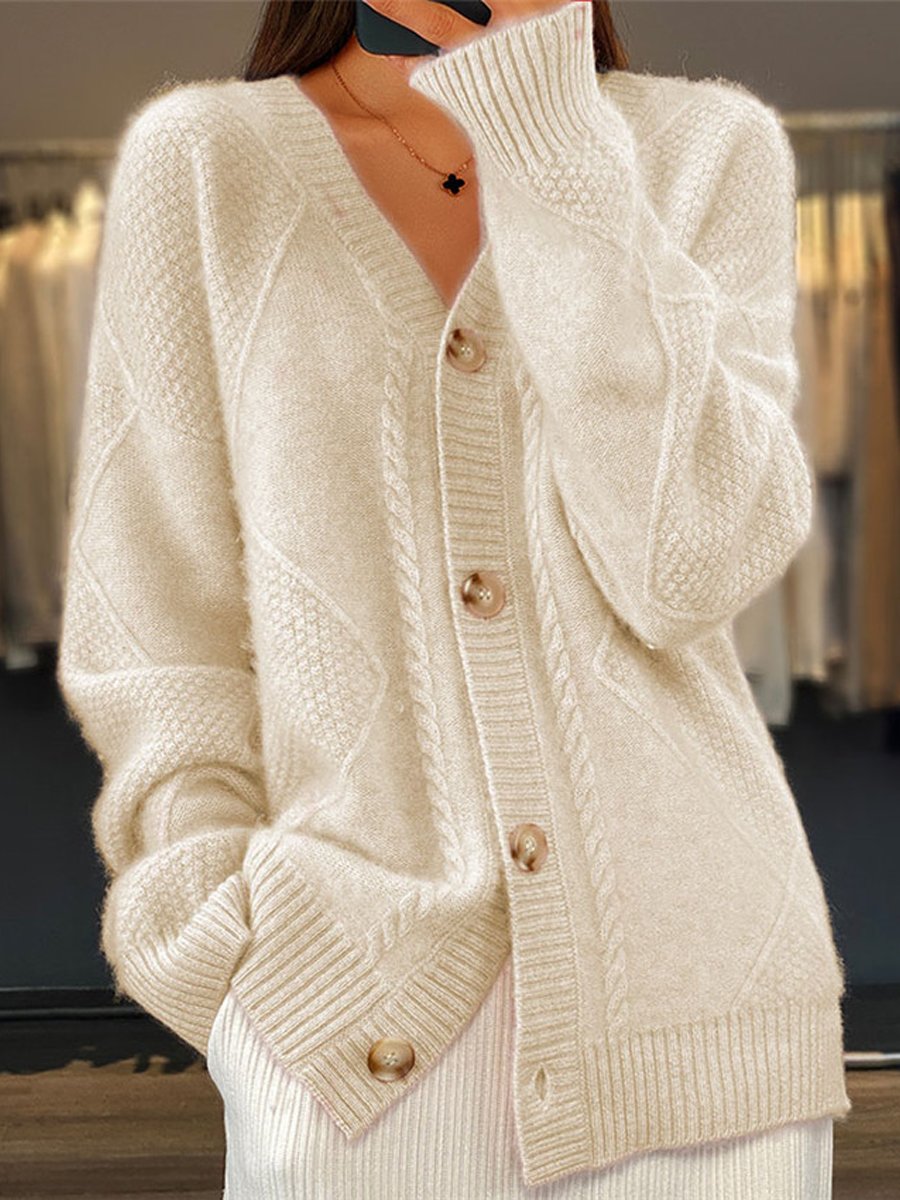 Button Down Jacquard Knit Cardigan for Women