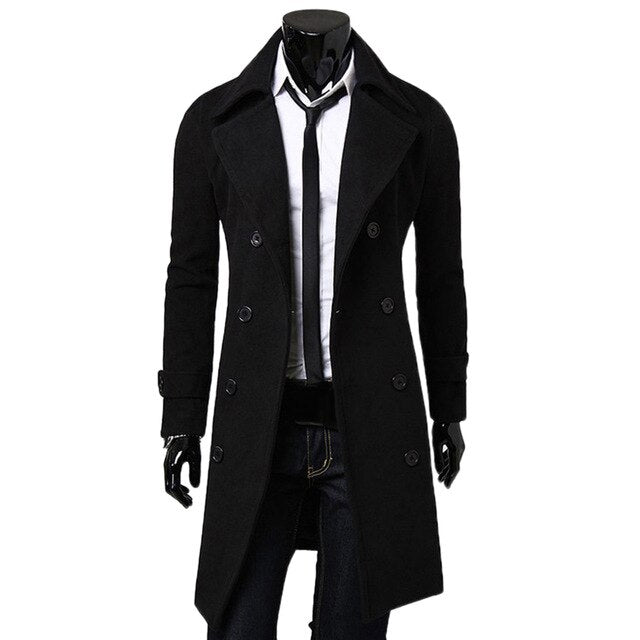 Men's double breasted trench coat with folded collar autumn