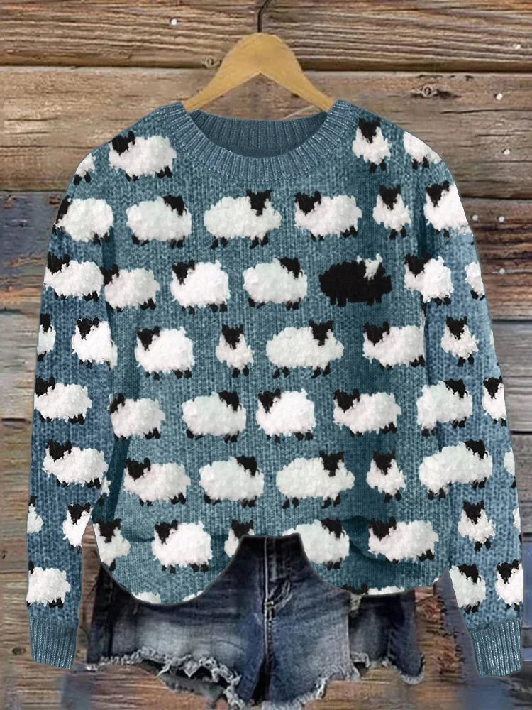 Sheep Pattern Knit Sweater for Women