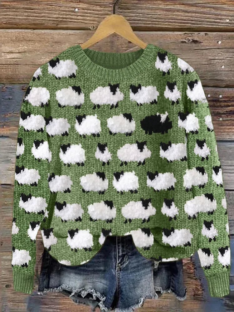 Sheep Pattern Knit Sweater for Women