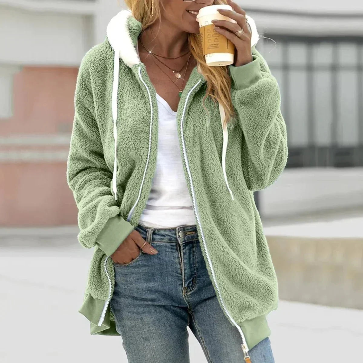 Soft Sherpa Lined Zip-Up Hoodie For Women