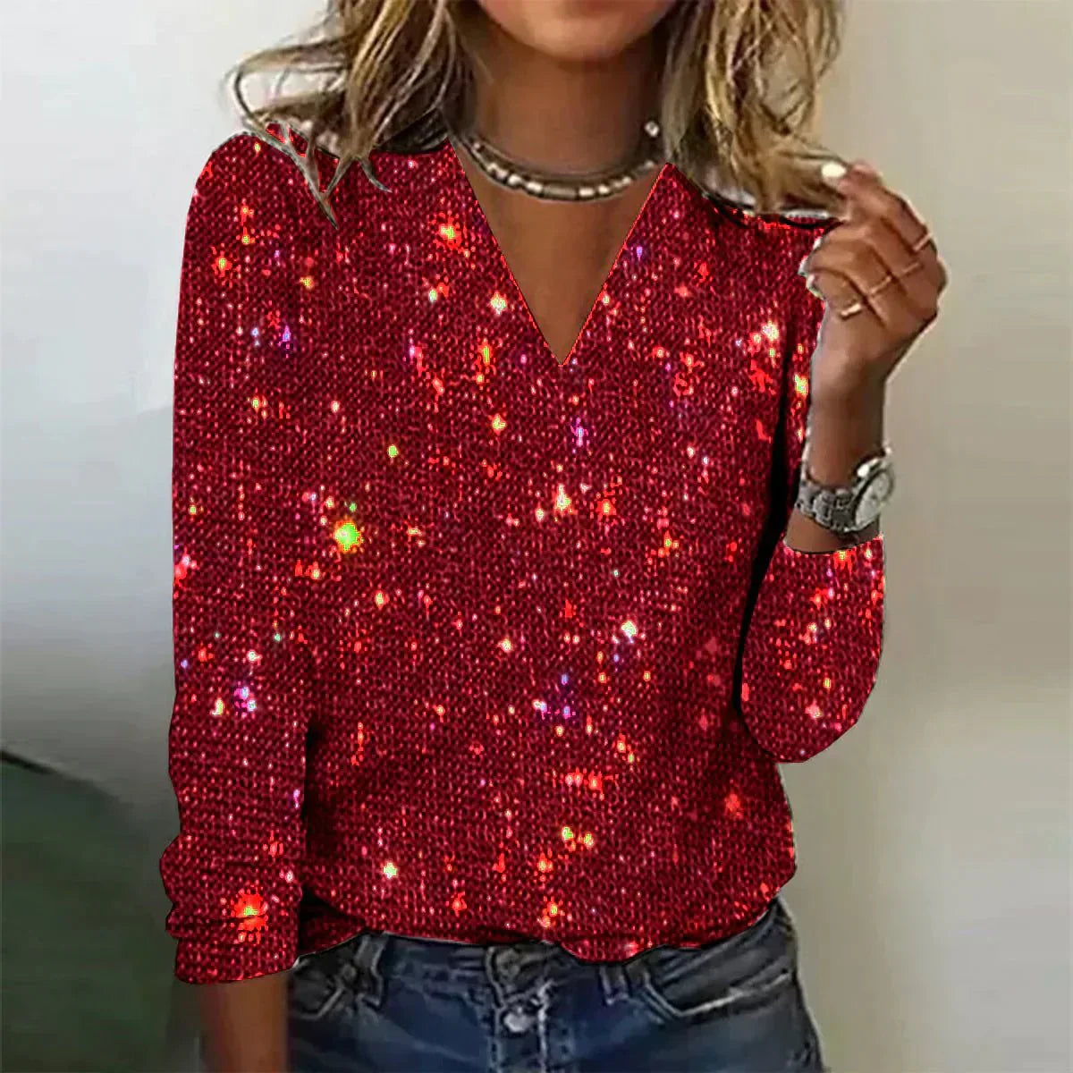 Sparkle V-Neck Party Top for Women