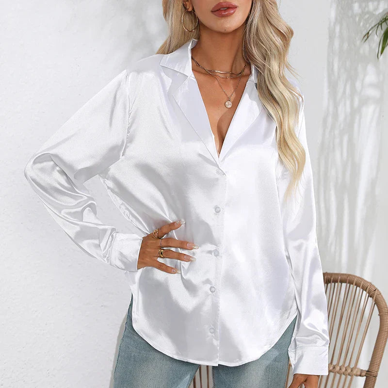 Women's Satin Button-Down Blouse